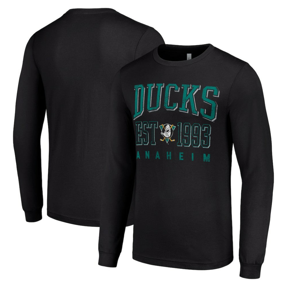 Anaheim Ducks Starter Retro Graphic Long Sleeve Crew T-Shirt - Black T-shirts