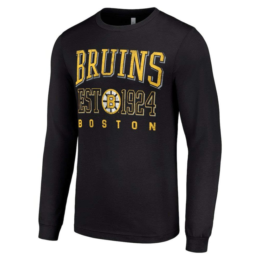 Boston Bruins Starter Retro Graphic Long Sleeve Crew T-Shirt - Black T-shirts