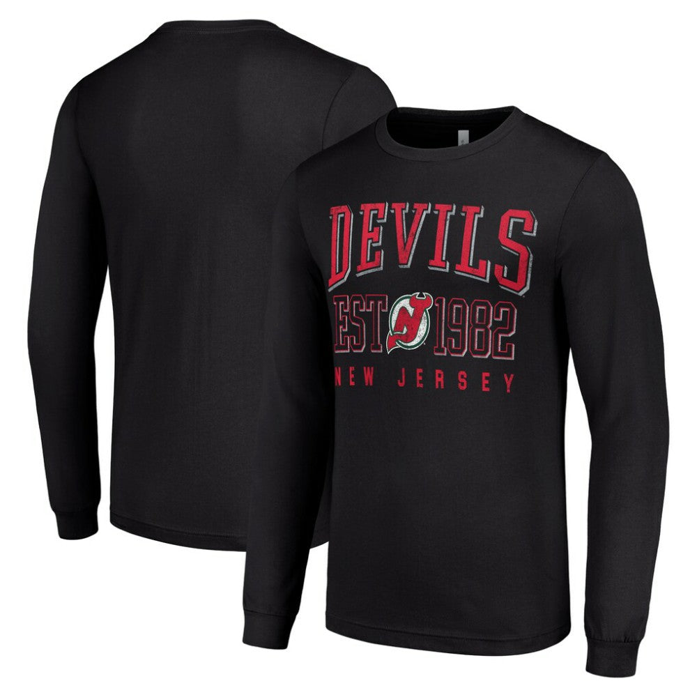 New Jersey Devils Starter Retro Graphic Long Sleeve Crew T-Shirt - Black T-shirts