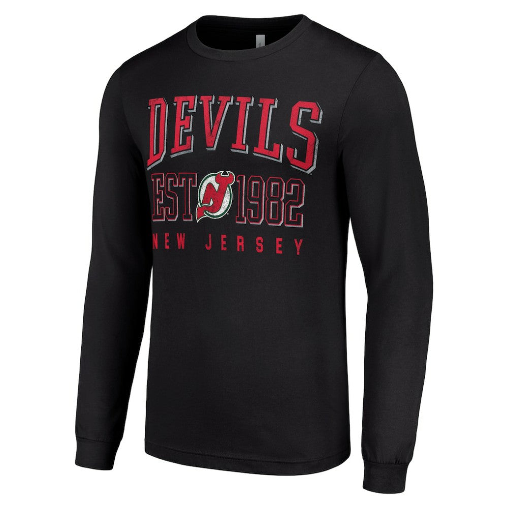 New Jersey Devils Starter Retro Graphic Long Sleeve Crew T-Shirt - Black T-shirts