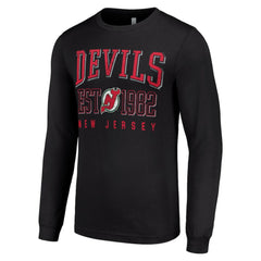 New Jersey Devils Starter Retro Graphic Long Sleeve Crew T-Shirt - Black T-shirts