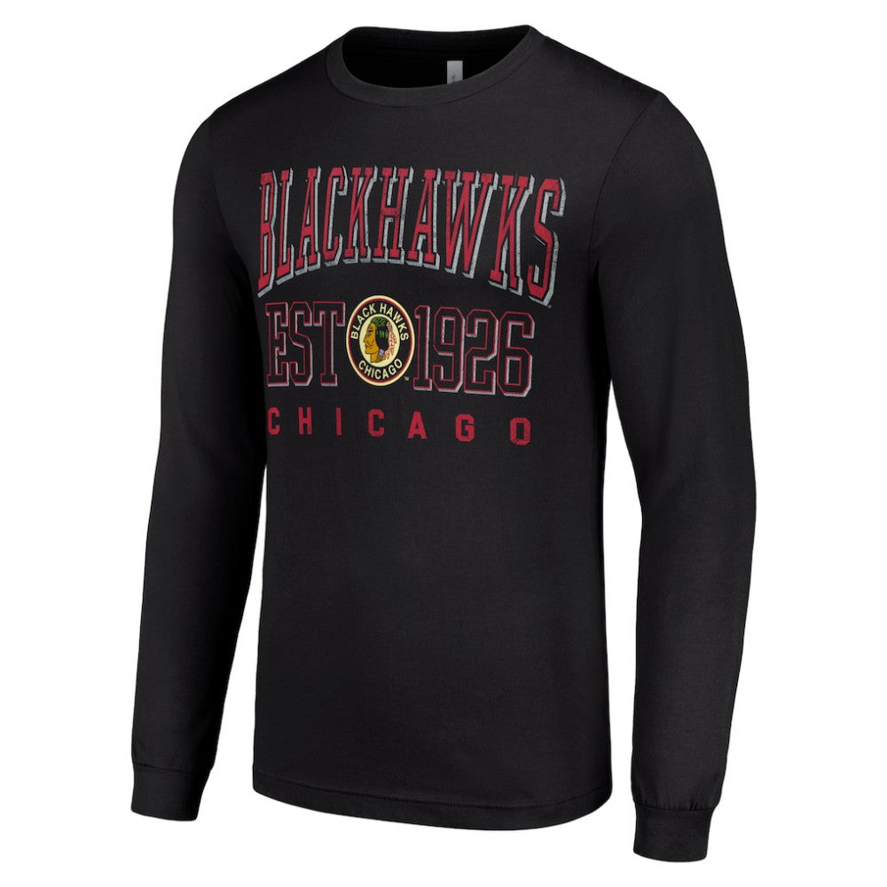 Chicago Blackhawks Starter Retro Graphic Long Sleeve Crew T-Shirt - Black T-shirts