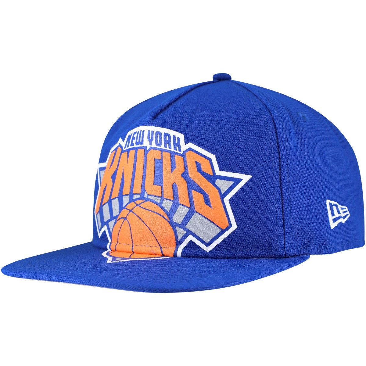 New York Knicks Oversized Puff Print Logo Golfer Snapback Hat - Blue for sale