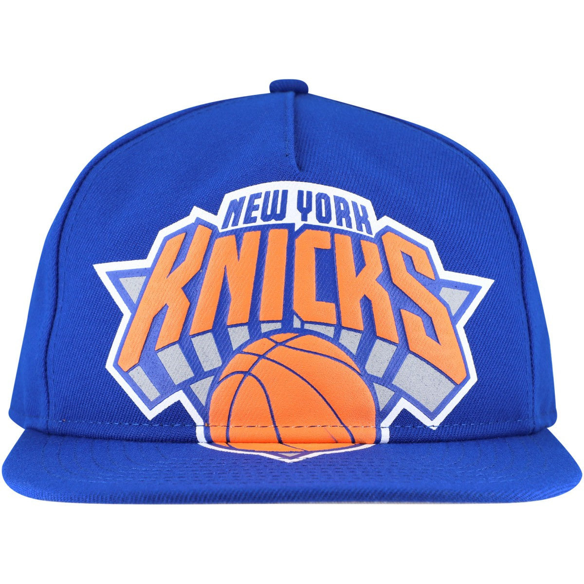 New York Knicks Oversized Puff Print Logo Golfer Snapback Hat - Blue for sale