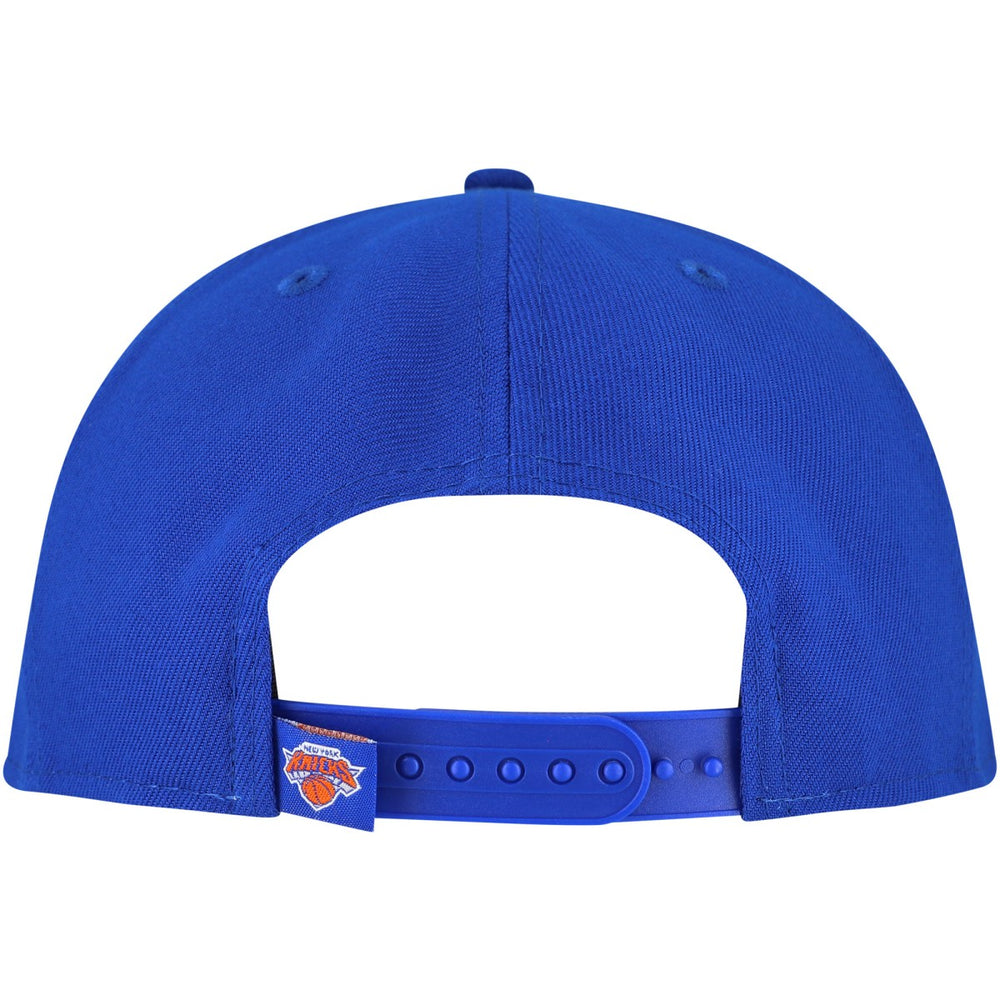 New York Knicks Oversized Puff Print Logo Golfer Snapback Hat - Blue for sale