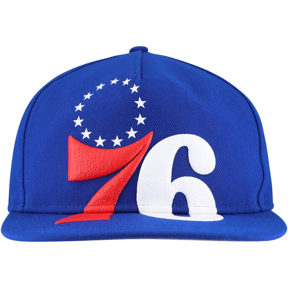 Philadelphia 76ers Oversized Puff Print Logo Golfer Snapback Hat - Royal sale