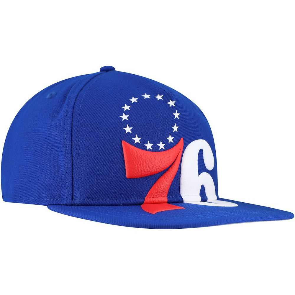 Philadelphia 76ers Oversized Puff Print Logo Golfer Snapback Hat - Royal sale