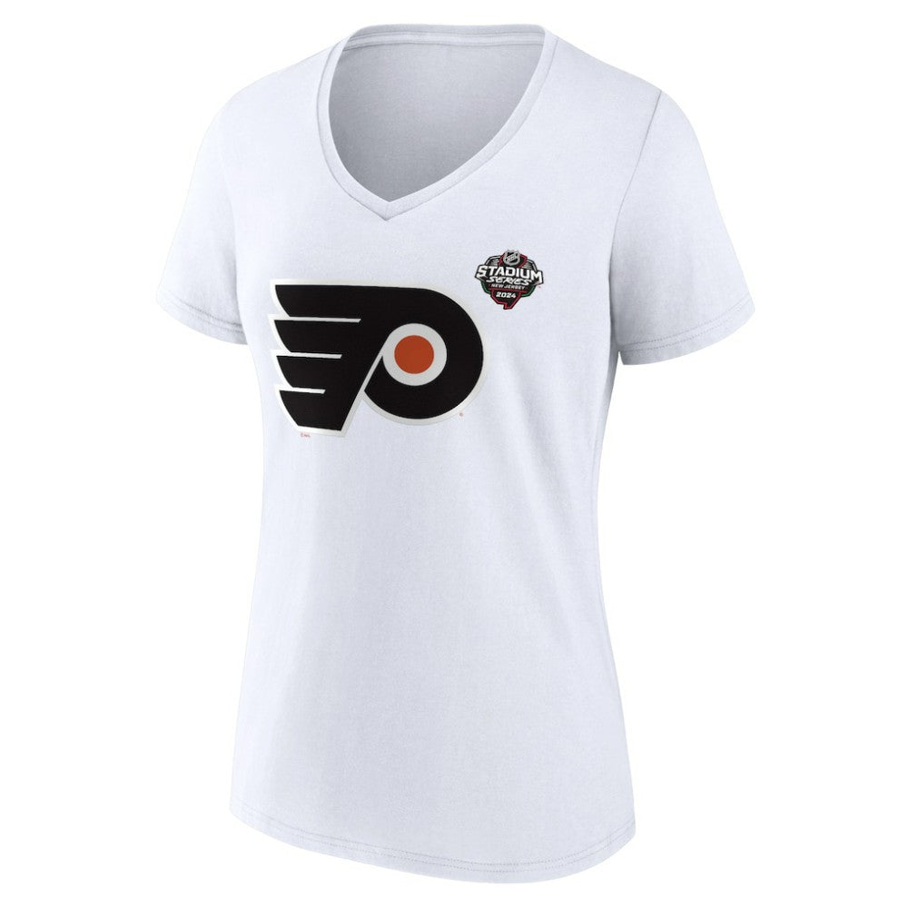 Philadelphia Flyers Fanatics Women's 2024 NHL Stadium Series Logo V-Neck T-shirt - White T-shirts
