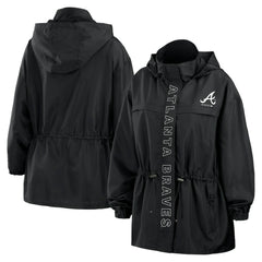 Atlanta Braves WEAR by Erin Andrews Women's Full-Zip Windbreaker Hoodie Jacket Black