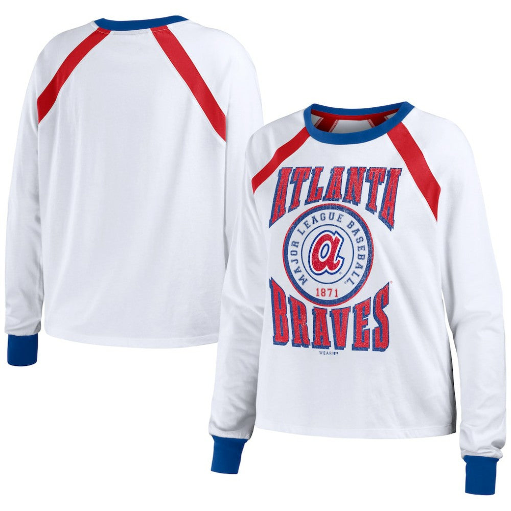 Atlanta Braves WEAR by Erin Andrews Women's Raglan Long Sleeve T-Shirt White