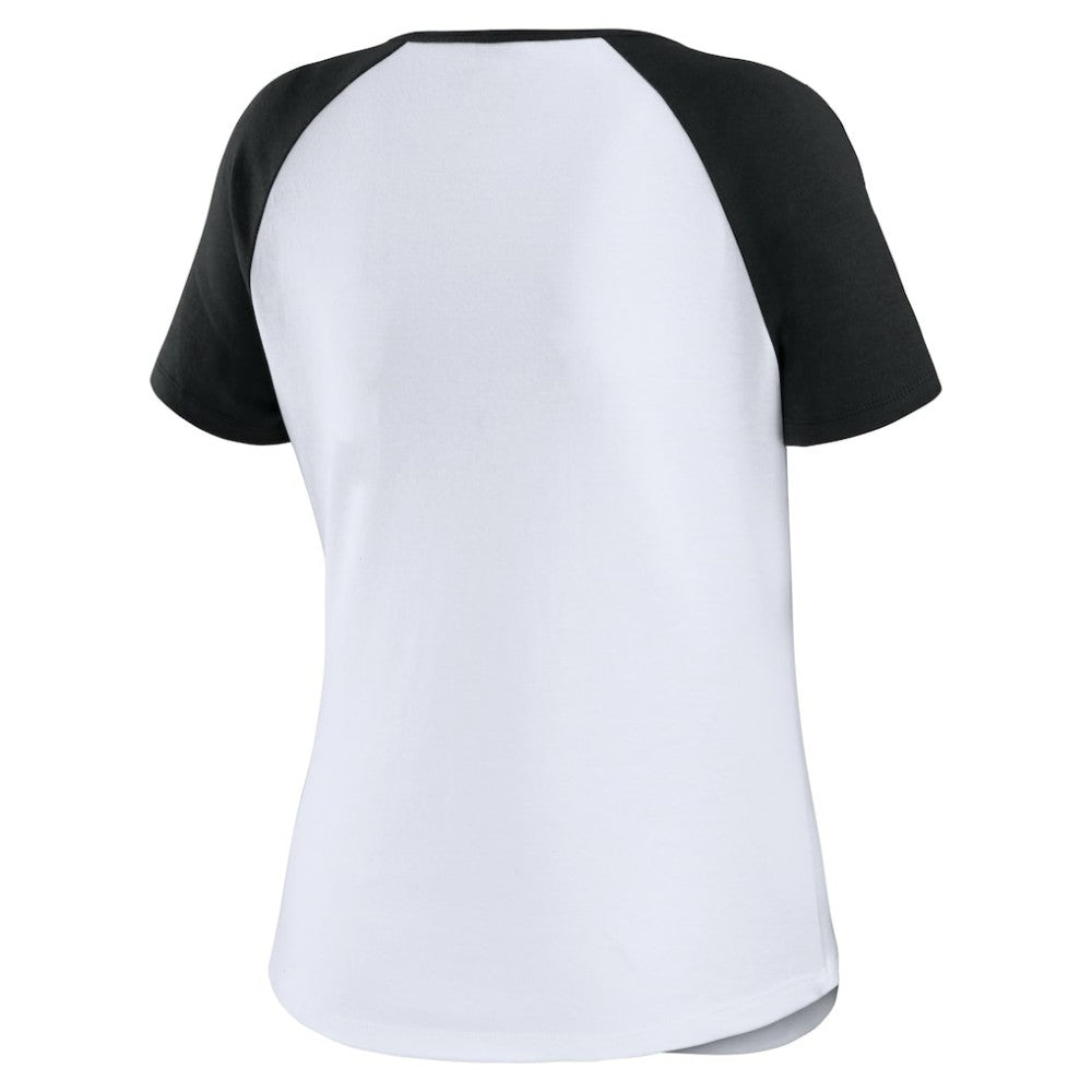 Baltimore Orioles WEAR by Erin Andrews Women's Fitted Henley Raglan T-Shirt White/Black