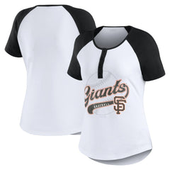 San Francisco Giants WEAR by Erin Andrews Women's Fitted Henley Raglan T-Shirt White/Black