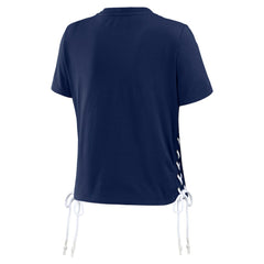 Boston Red Sox WEAR by Erin Andrews Women's Side Lace-Up Cropped T-Shirt Navy