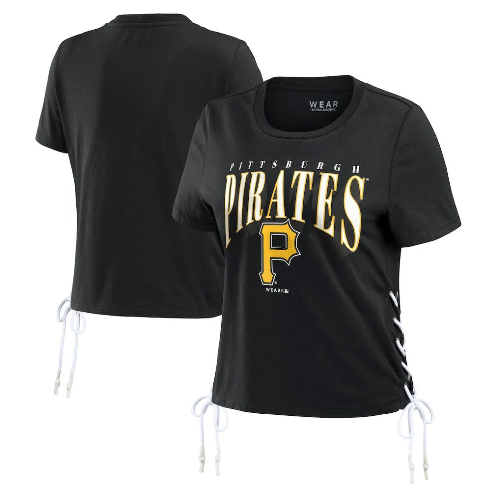 Pittsburgh Pirates WEAR by Erin Andrews Women's Side Lace-Up Cropped T-Shirt Black