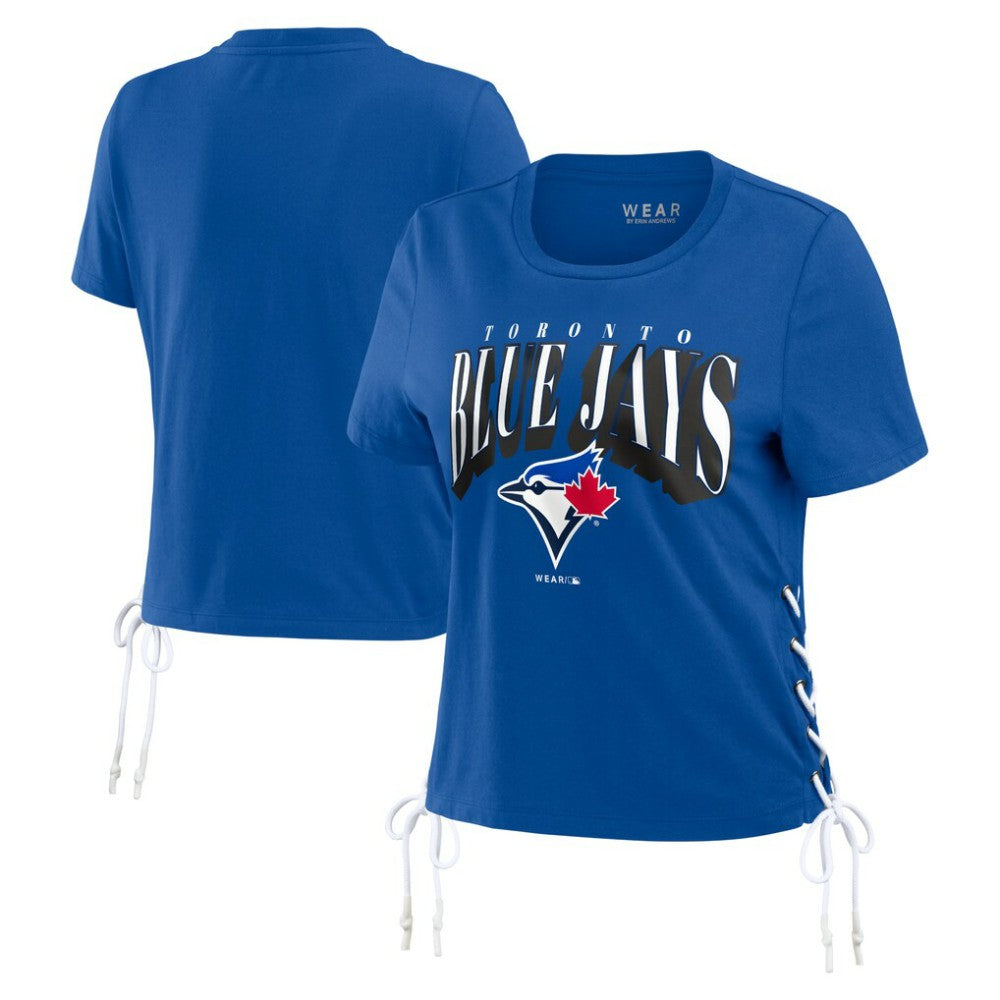 Toronto Blue Jays WEAR by Erin Andrews Women's Side Lace-Up Cropped T-Shirt Royal