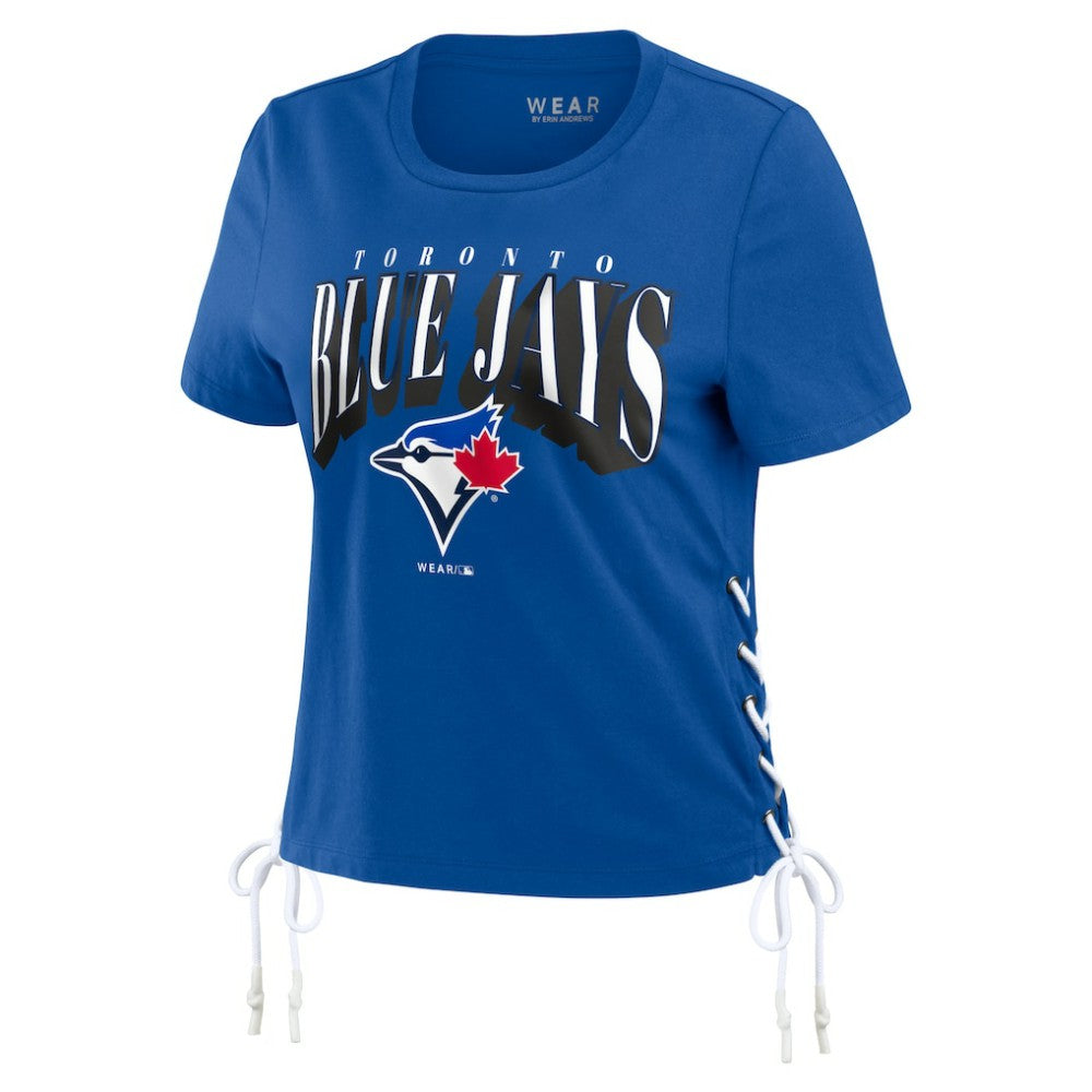 Toronto Blue Jays WEAR by Erin Andrews Women's Side Lace-Up Cropped T-Shirt Royal