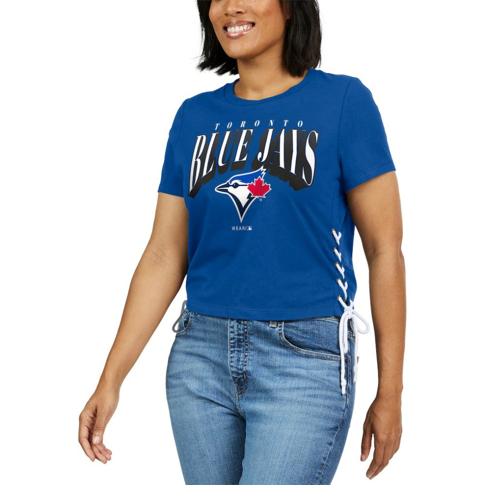 Toronto Blue Jays WEAR by Erin Andrews Women's Side Lace-Up Cropped T-Shirt Royal