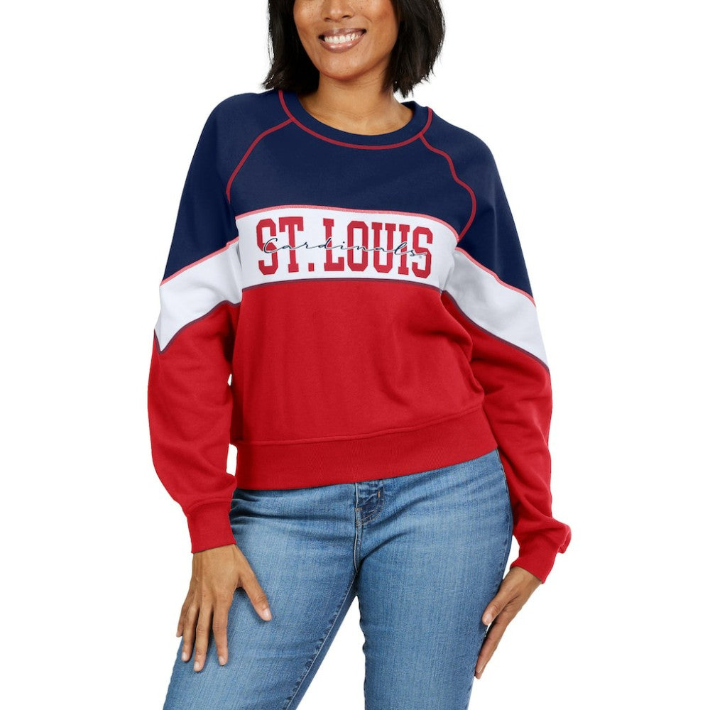 St. Louis Cardinals WEAR by Erin Andrews Women's Color Block Crew Neck Pullover Sweatshirt Navy/Red