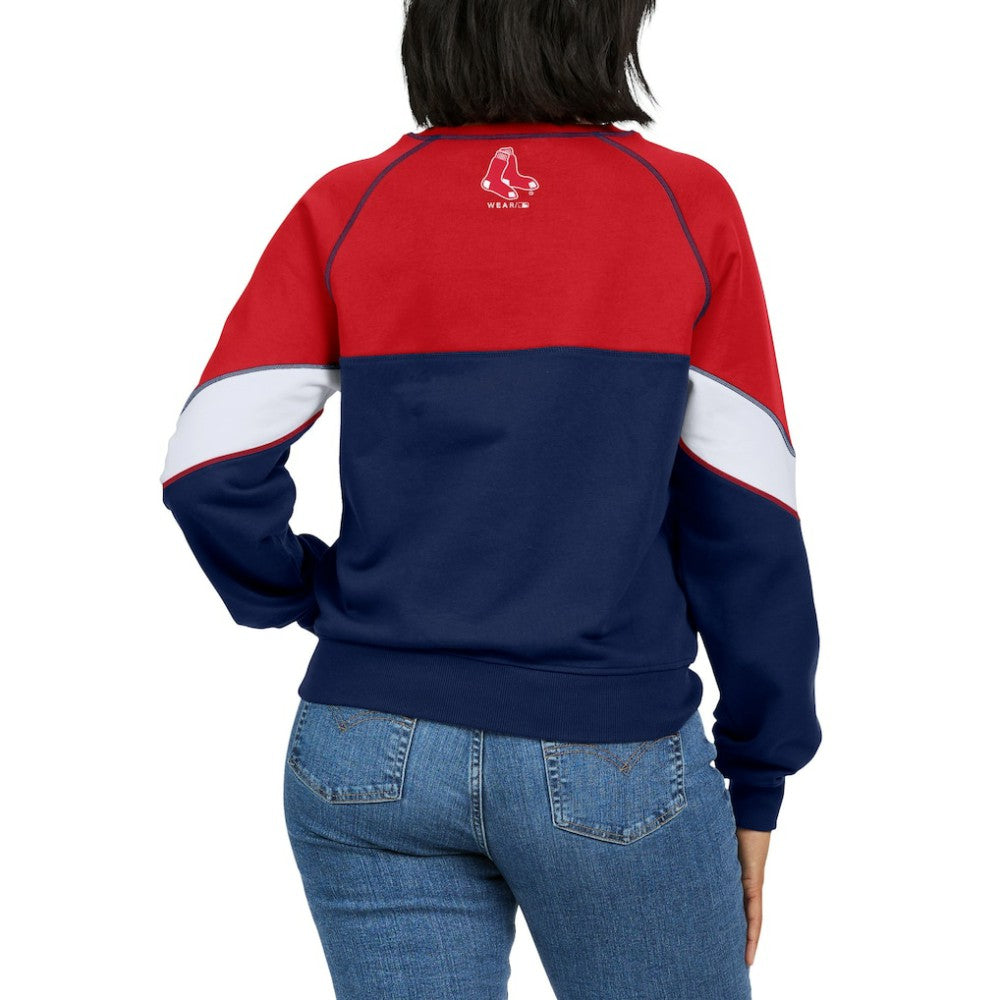 Boston Red Sox WEAR by Erin Andrews Women's Color Block Crew Neck Pullover Sweatshirt Red/Navy