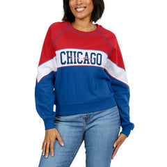 Chicago Cubs WEAR by Erin Andrews Women's Color Block Crew Neck Pullover Sweatshirt Red/Royal