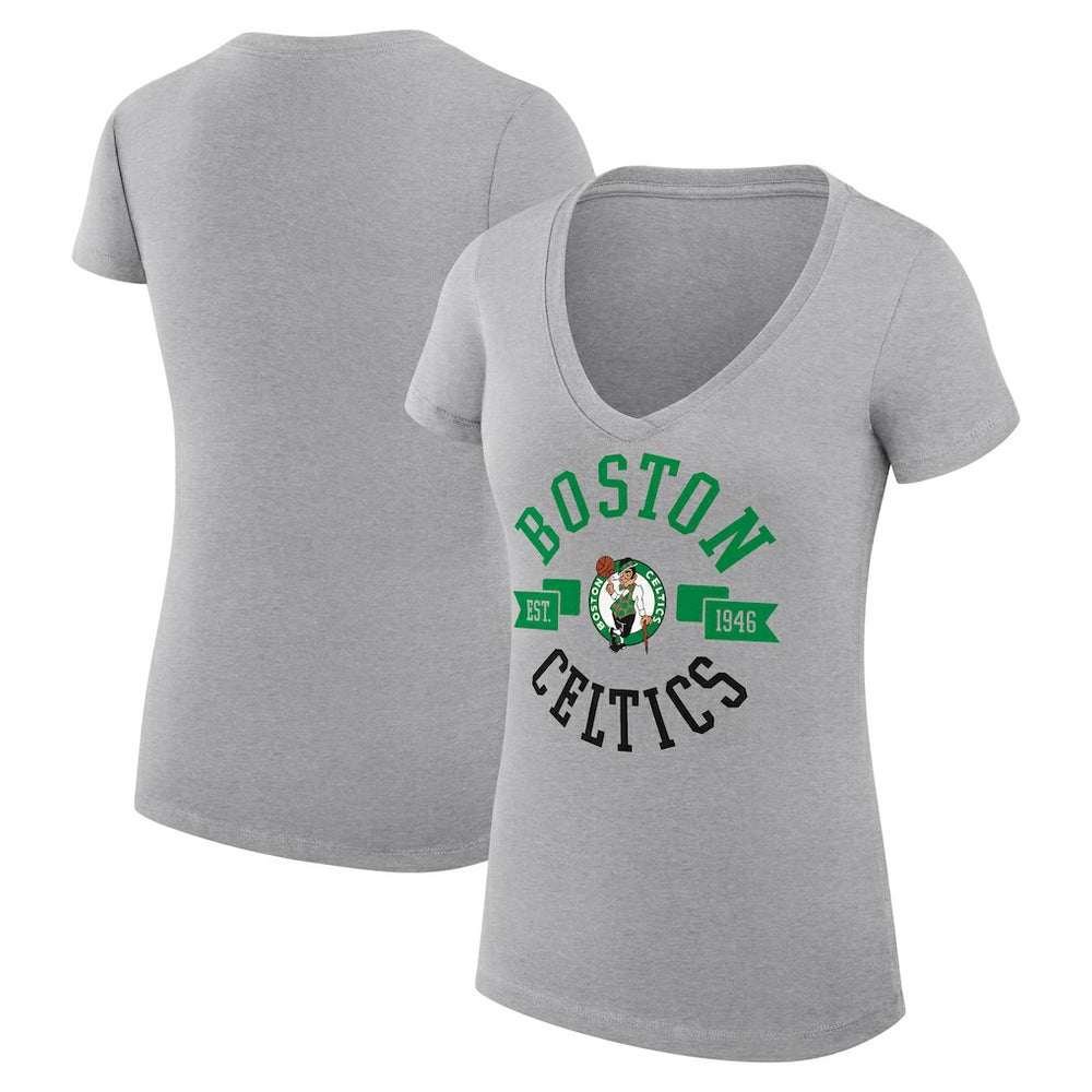 Boston Celtics G-III 4Her by Carl Banks Women's Super-Slim Fit Lightweight Large City Logo V-Neck T-Shirt - Heather Gray for sale
