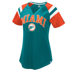 Miami Dolphins Starter Women's Game On Notch Neck Raglan T-Shirt - Aqua/Orange cheap