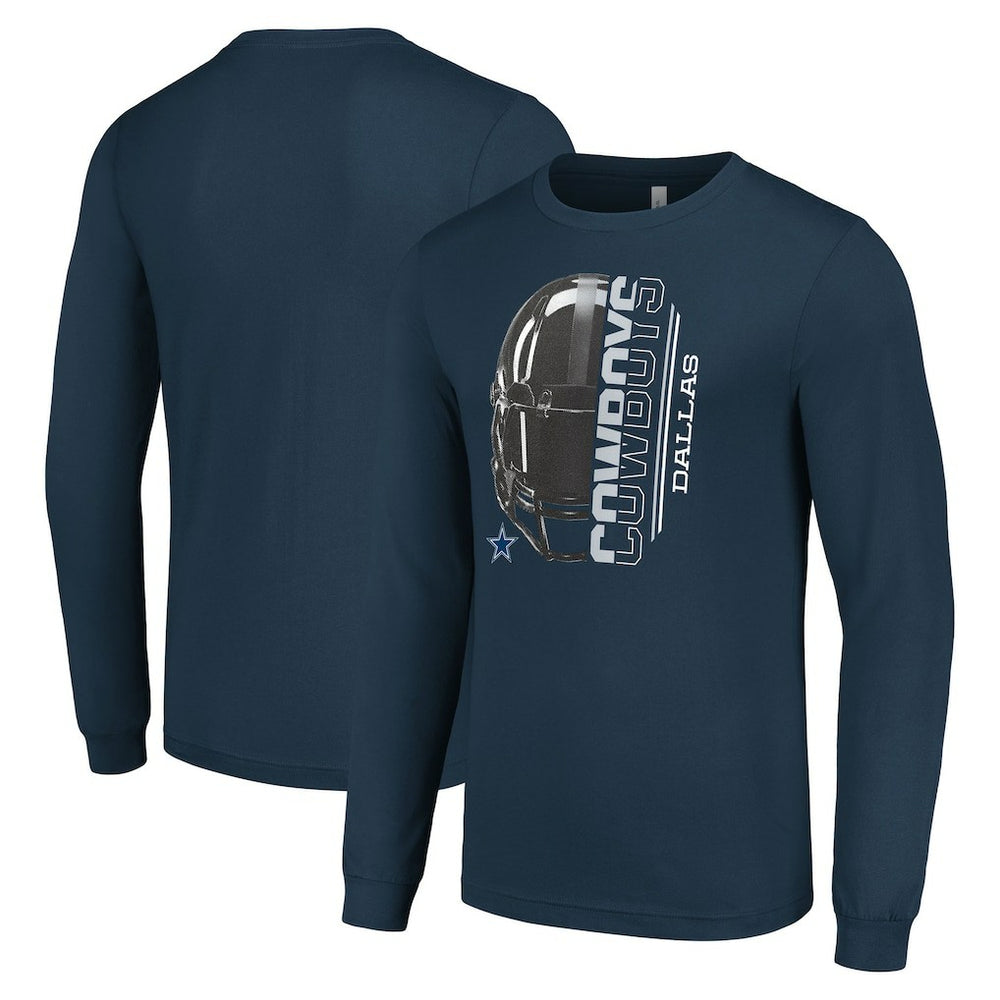Dallas Cowboys Starter Half Helmet Logo Long Sleeve T-Shirt - Navy on sale