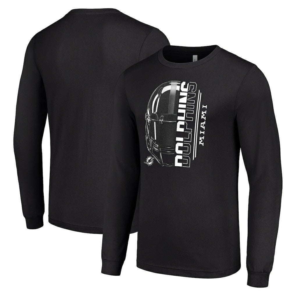 Miami Dolphins Starter Half Helmet Logo Long Sleeve T-Shirt - Black cheap