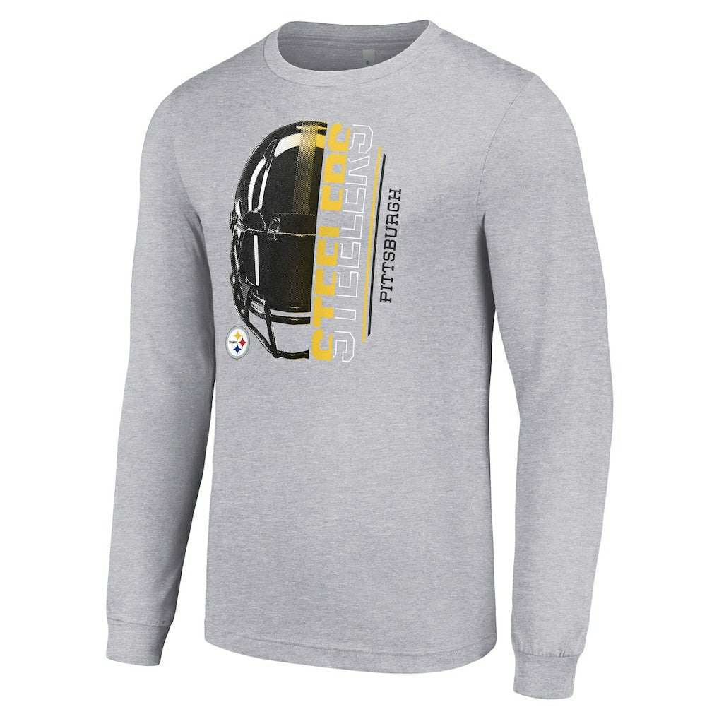 Pittsburgh Steelers Starter Half Helmet Logo Long Sleeve Heathered T-Shirt - Heather Gray on sale