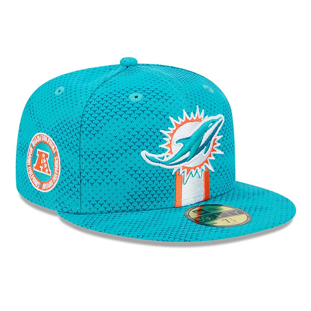 Miami Dolphins New Era 2024 Sideline 59FIFTY Fitted Hat - Aqua on sale