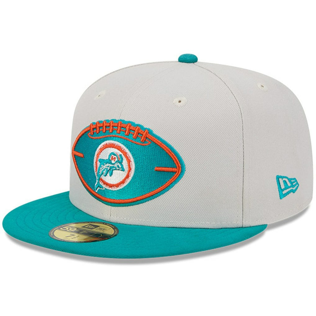 Miami Dolphins New Era 2024 Sideline Historic 59FIFTY Fitted Hat - Stone/Aqua outlet