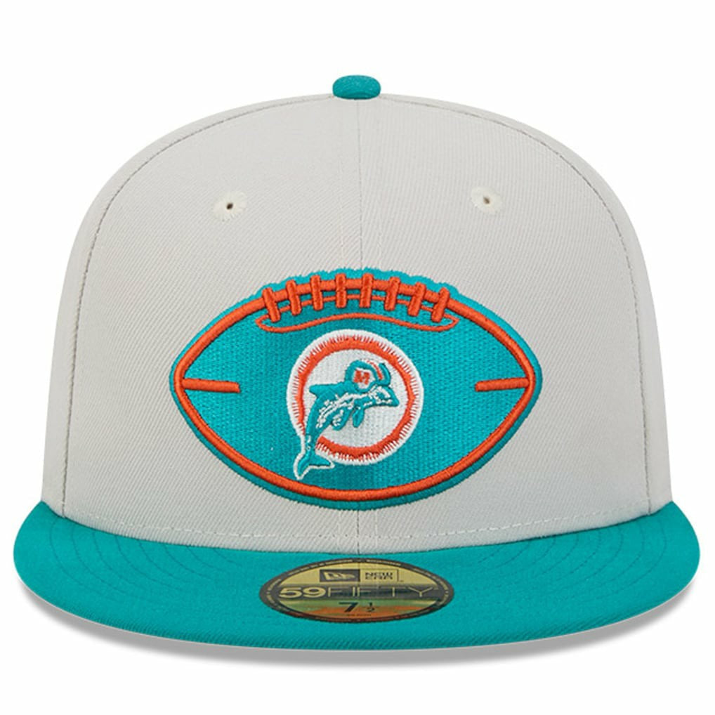 Miami Dolphins New Era 2024 Sideline Historic 59FIFTY Fitted Hat - Stone/Aqua outlet