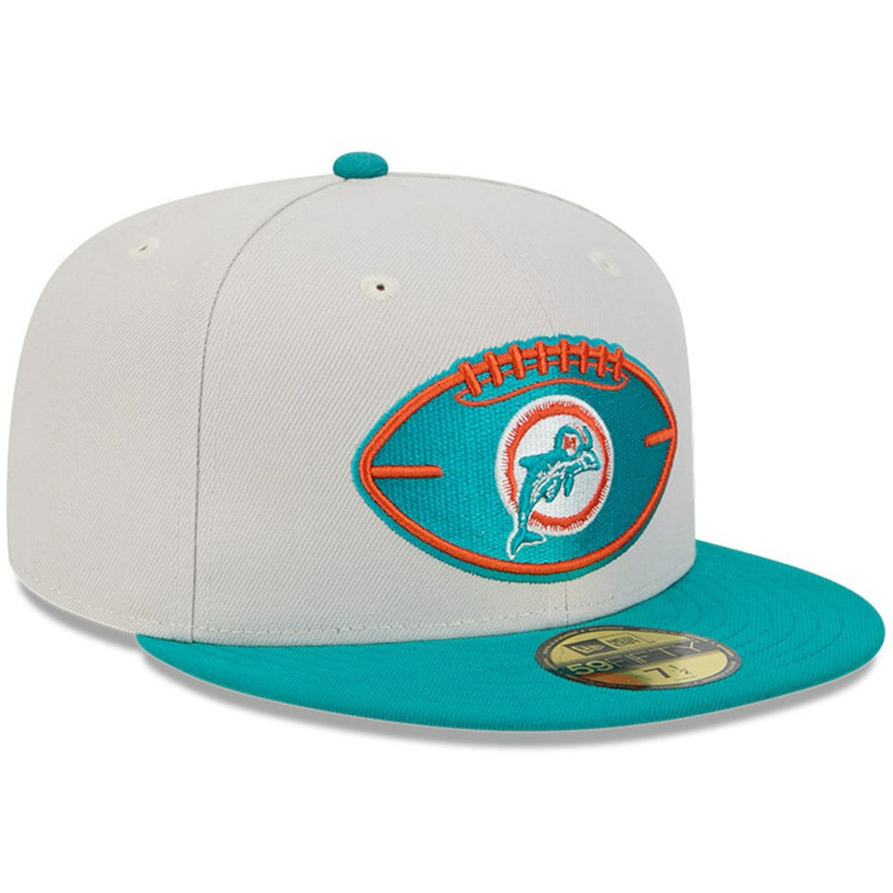 Miami Dolphins New Era 2024 Sideline Historic 59FIFTY Fitted Hat - Stone/Aqua outlet
