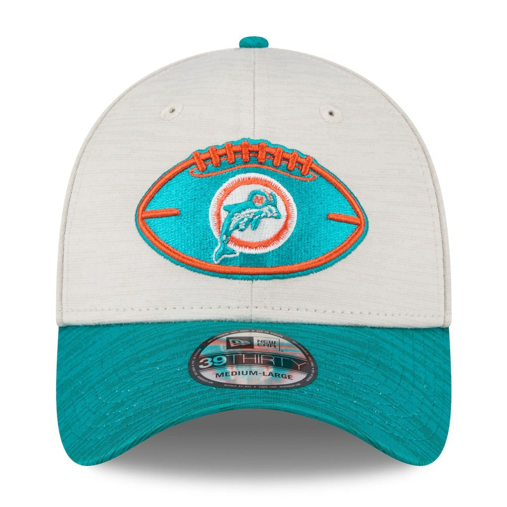 Miami Dolphins New Era 2024 Sideline Historic 39THIRTY Flex Hat - Stone/Aqua outlet