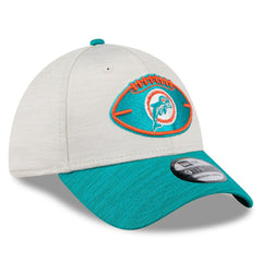 Miami Dolphins New Era 2024 Sideline Historic 39THIRTY Flex Hat - Stone/Aqua outlet