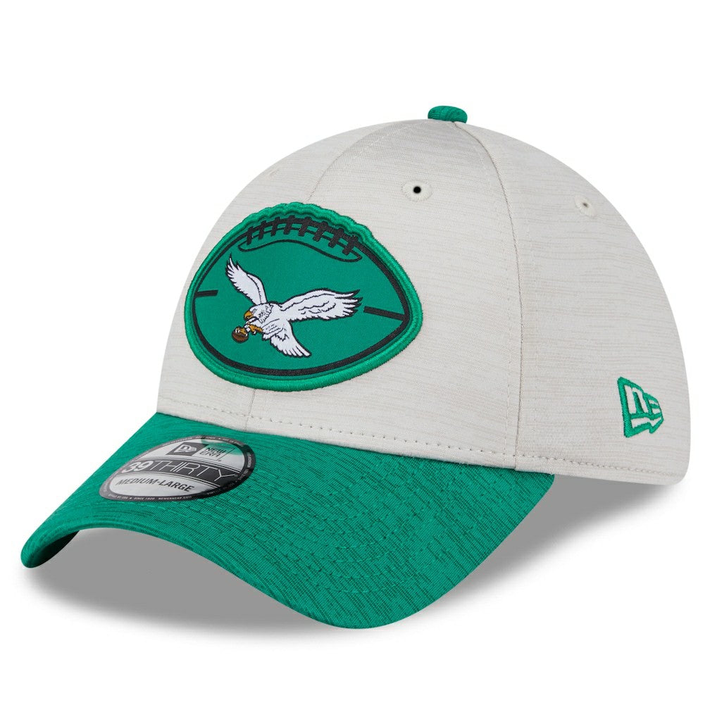 Philadelphia Eagles New Era 2024 Sideline Historic 39THIRTY Flex Hat - Stone/Midnight Green outlet