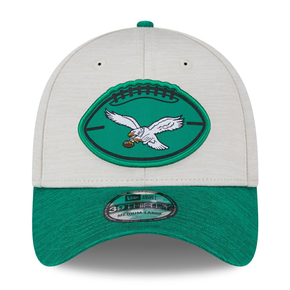 Philadelphia Eagles New Era 2024 Sideline Historic 39THIRTY Flex Hat - Stone/Midnight Green outlet
