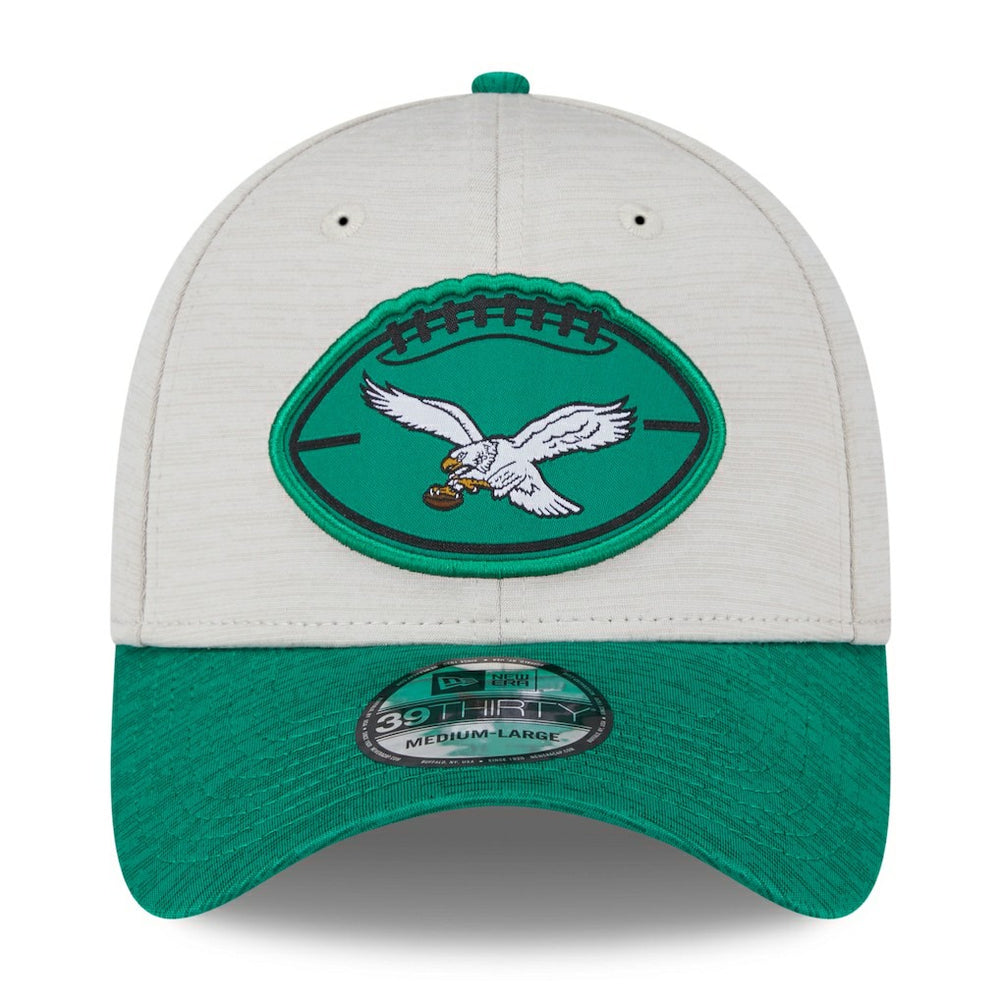 Philadelphia Eagles New Era 2024 Sideline Historic 39THIRTY Flex Hat - Stone/Midnight Green outlet