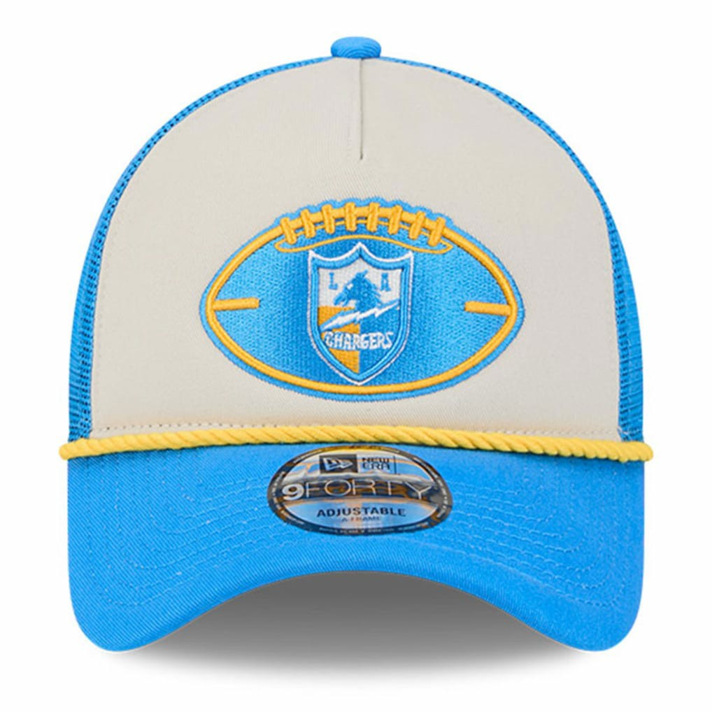 Los Angeles Chargers New Era 2024 Sideline Historic 9FORTY A-Frame Trucker Adjustable Hat - Stone/Powder Blue outlet