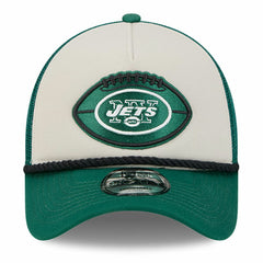 New York Jets New Era 2024 Sideline Historic 9FORTY A-Frame Trucker Adjustable Hat - Stone/Green sale