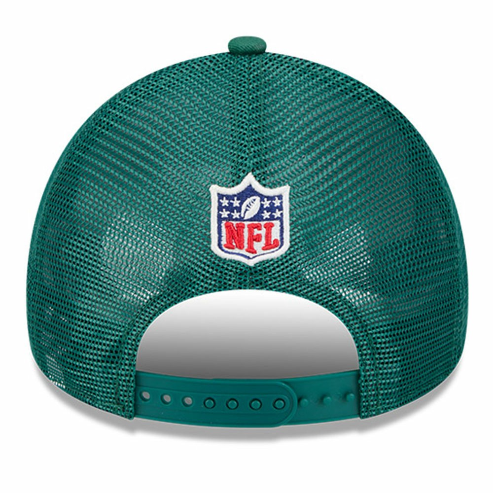 New York Jets New Era 2024 Sideline Historic 9FORTY A-Frame Trucker Adjustable Hat - Stone/Green sale