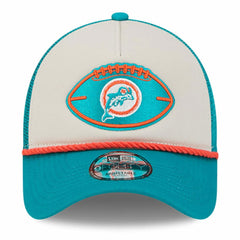 Miami Dolphins New Era 2024 Sideline Historic 9FORTY A-Frame Trucker Adjustable Hat - Stone/Aqua online