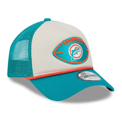 Miami Dolphins New Era 2024 Sideline Historic 9FORTY A-Frame Trucker Adjustable Hat - Stone/Aqua online