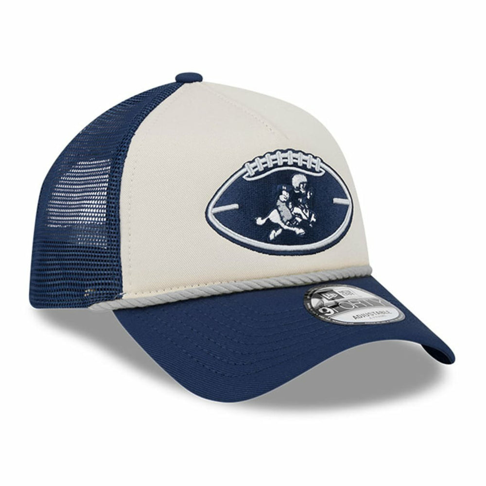 Dallas Cowboys New Era 2024 Sideline Historic 9FORTY A-Frame Trucker Adjustable Hat - Stone/Navy cheap