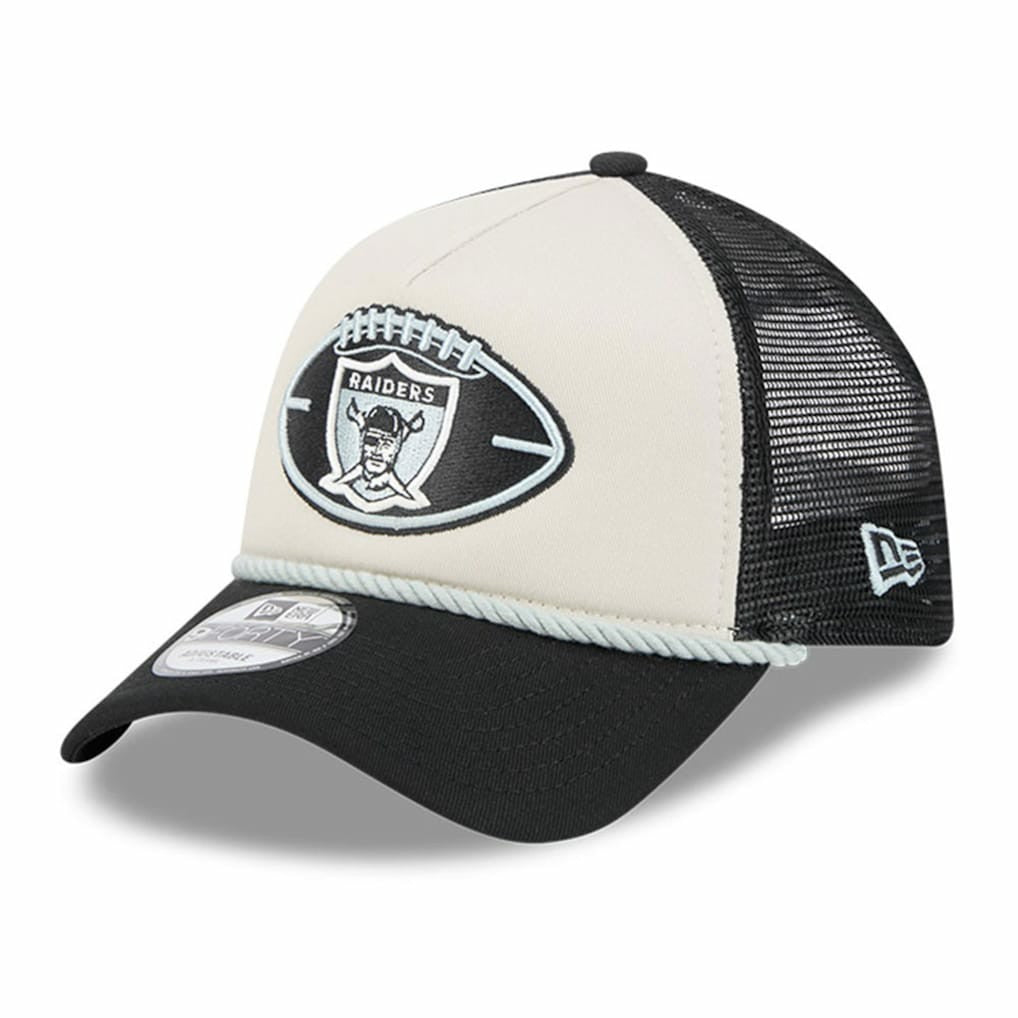 Las Vegas Raiders New Era 2024 Sideline Historic 9FORTY A-Frame Trucker Adjustable Hat - Stone/Black cheap