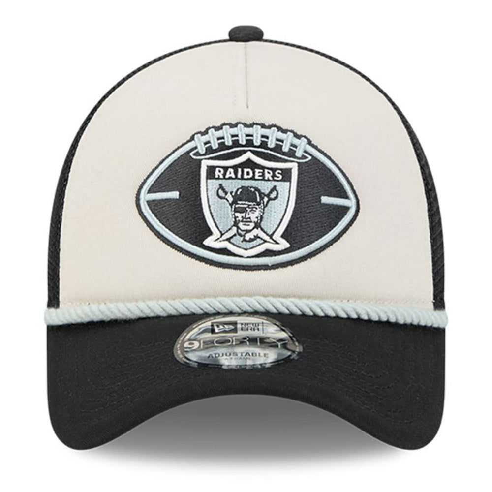 Las Vegas Raiders New Era 2024 Sideline Historic 9FORTY A-Frame Trucker Adjustable Hat - Stone/Black cheap
