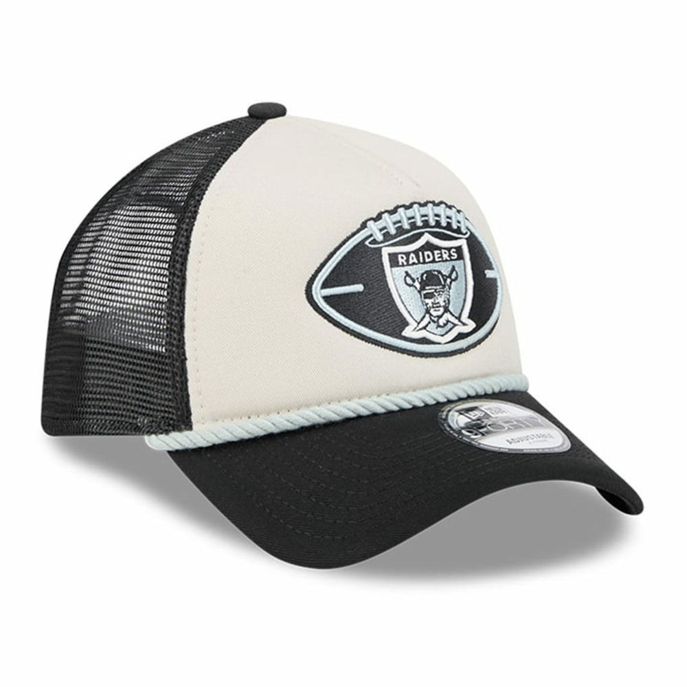 Las Vegas Raiders New Era 2024 Sideline Historic 9FORTY A-Frame Trucker Adjustable Hat - Stone/Black cheap