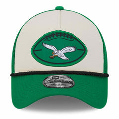 Philadelphia Eagles New Era 2024 Sideline Historic 9FORTY A-Frame Trucker Adjustable Hat - Stone/Kelly Green cheap
