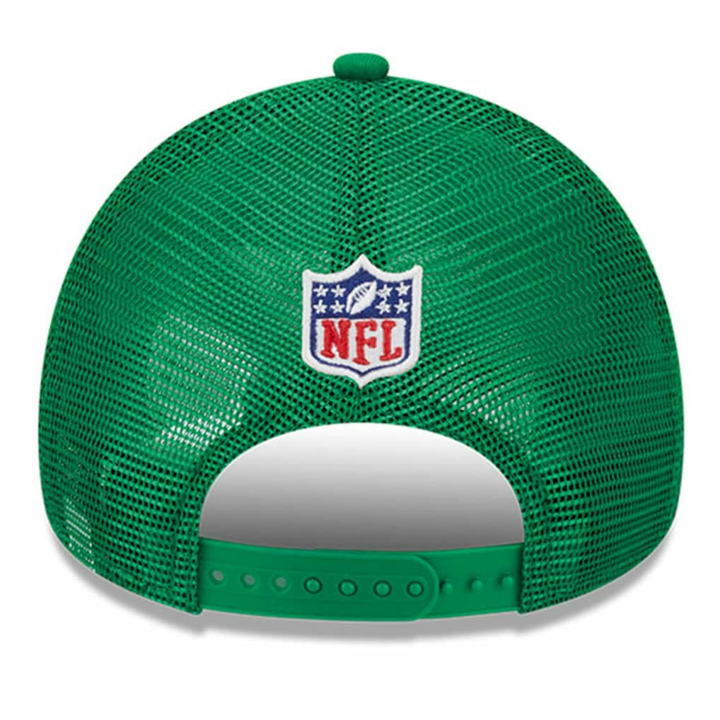 Philadelphia Eagles New Era 2024 Sideline Historic 9FORTY A-Frame Trucker Adjustable Hat - Stone/Kelly Green cheap
