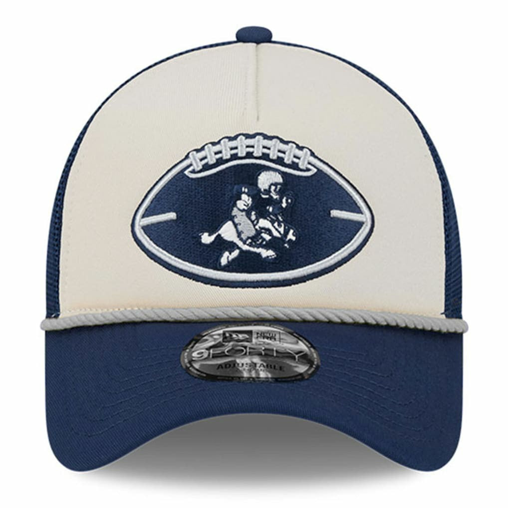 Dallas Cowboys New Era Youth 2024 Sideline Historic 9FORTY A-Frame Trucker Adjustable Hat - Stone/Navy sale